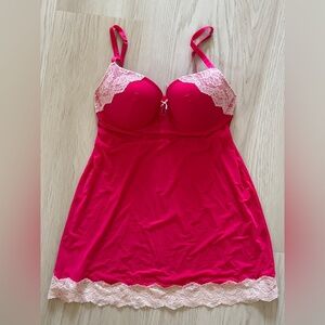 VICTORIA'S SECRET hot pink underwire lingerie slip dress lace padded cup 36D